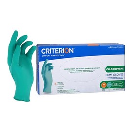 Criterion Chloroprene Exam Gloves - Non-Sterile, Disposable, Latex-Free, Ambidextrous, Textured Fingers, Polymer Coated Interior, 4.33 Mil Thickness - Medical Grade. Green. X-Small - 100/Box