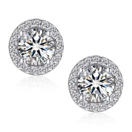 MomentWish Women's Moissanite Earrings, 1 - 2 Ct, Moissanite D Color, VVS1 Gold, 925 Silver, Hypoallergenic, Single Diamond Earrings, For Women, Birthday, Anniversary, Gift, 2 carat (1 ct × 2) - 6.5