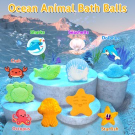 HEYMKGO Bath Bombs for Kids 8PCS Ocean Animal Fizzy Bubble Bath Bombs Natural Vegan & Organic Bath Bombs with Organic Essential Oils Birthday Gift idea for Her, Women, Men, Kids and Teen Girls