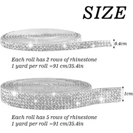 LAGAHS 2 Yards Silver Rhinestones Ribbon, Rhinestone Diamond Stickers for Clothes Craft, Self Adhesive Stick on Silver Gems, Bling Decorations for Bedroom DIY Arts Crafts