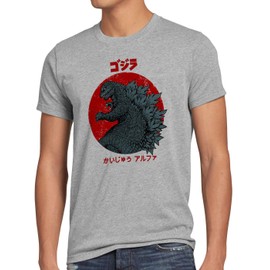 style3 Gojira T-Shirt Herren Kaiju Japan Nippon Tokio Tokyo, Größe:3XL, Farbe:Grau meliert