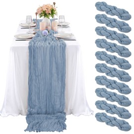 10 Pcs Dusty Blue Cheesecloth Table Runner 10FT, Gauze Table Runner for Wedding Reception Sheer Bridal Shower Birthday Party Boho Table Decoration, Rustic Romantic Wedding Runner