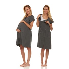 Ezi Women's Labor and Delivery Gown - Soft & Comfortable Hospital Gowns for Nursing Mothers - Heather Gray