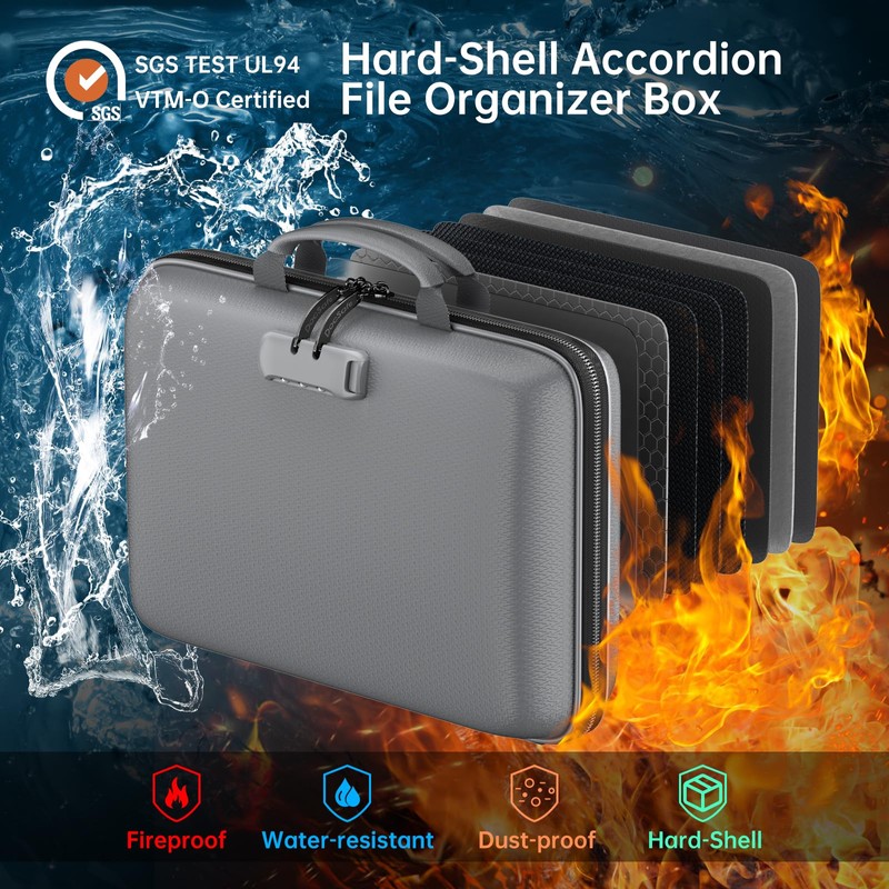 DocSafe Fireproof File Organizer with Lock, Hard-Shell Case Fireproof Document
