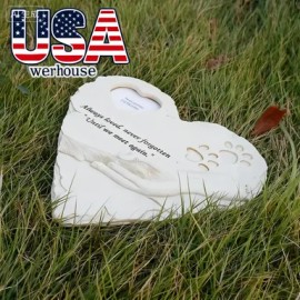 Heart-Shaped Pet Memorial Stone - Pet Tombstone with Photo Frame, Weatherproof Outdoor/Indoor Cemetery Plaque - EngravingColor: Khaki, Size: M