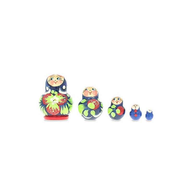 BestPysanky 5 Miniature Strawberry Blue Dress Nesting Dolls 1.75 Inches