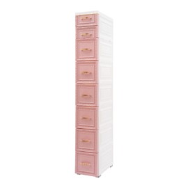 8 Drawers Narrow Storage Cabinet with Wheels,Slim Floor Cabinets,Rolling Organizer Cart for Small Spaces,Pink