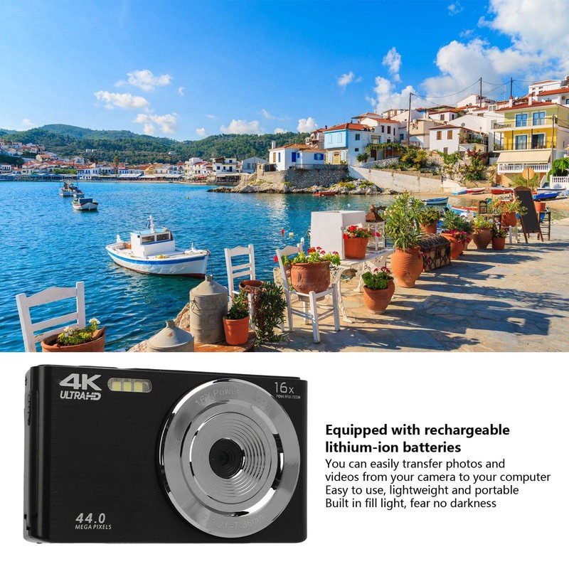 Digital Zoom Camera with 16x Powerful Zoom, 4K 44MP Full