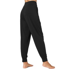 GYS Womens Yoga Pants with Pockets - Viscose Made from Bamboo, High-Waist Joggers Sweatpants Lounge Pajama Bottoms, Black, Large