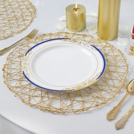 TABLECLOTHSFACTORY 6 Pack 15" Gold Metallic String Round Placemats For Wedding Events Birthday Party