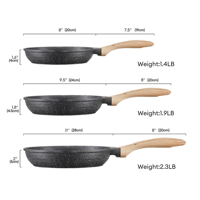 JEETEE Nonstick Frying Pans Set, Nonstick Omelette Skillet Set 3