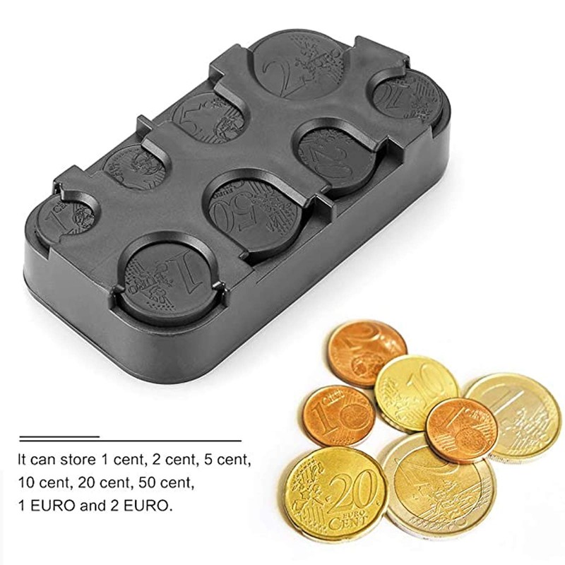 Coin Organiser Plastic Coin Holder Rectangle Euro Coin Dispenser Storage
