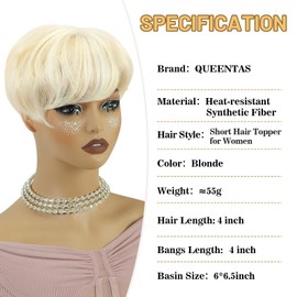 QUEENTAS Short Blonde Hair Toppers for Women with Thinning Hair Piece 360°3D Cover with 5 Clips Wispy Bangs 6.5"*6" Large Coverage Synthetic Hairpieces for Men(Mixed Blonde/#613)