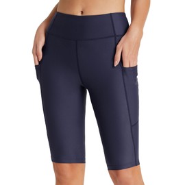 Baleaf - Pantalones cortos de natación para mujer, de 12 pulgadas, UPF 50+, pantalones cortos largos de cintura alta, con 2 bolsillos, marino, XX-Large