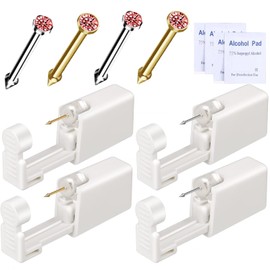 orilace Nose Piercing Kit - 4 Pcs Disposable Piercing Gun Built-in Nose Stud Self Use at Home Piercing Kit Convenient Safe Operate (Red)