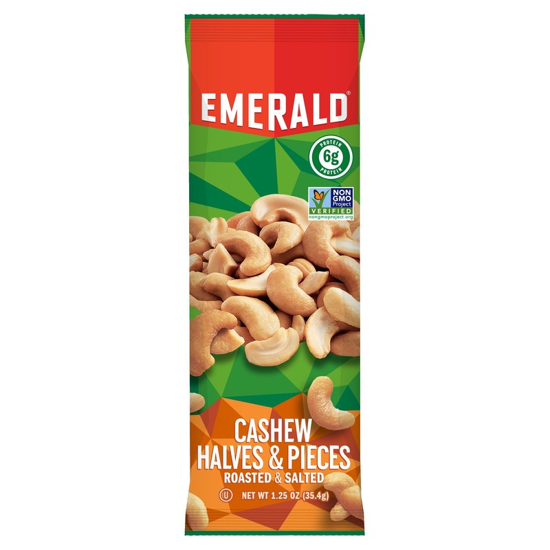 Emerald Nuts, Cashew Halves and Pieces, 1.25 Ounce Single-Serve Tube