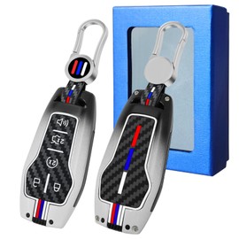 Yumzeco Compatible with Ford Mustang Key Fob Cover, Key Fob Shells Case for F150 Mustang Explorer Edge Fusion Lincoln MKZ MKC MKX, Metal Gradient Shell Carbon Fiber Pattern Silicone Full Protection