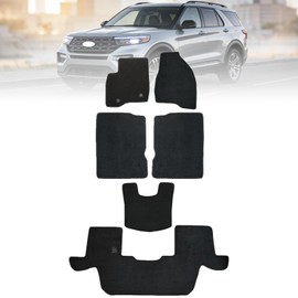 GXARTS Car Floor Mats Carpet Full Set Fit for Ford Explorer Base Limited Platinum Sport XLT 2015 2016 2017 2018 2019 6PCS | All-Weather, Velour, Black | Waterproof ＆ Anti Sliding Back