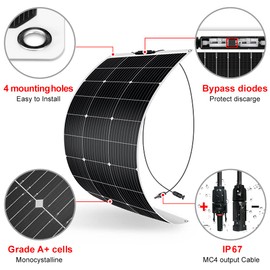 DOKIO Semi-Flexible Solar Panel 100W 12V Bendable Thin Film Monocrystalline Lightweight(4.9lb) for Caravan RV Boat Camper Trailer