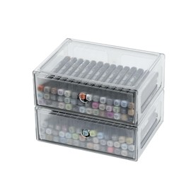 NINEWEEN Clear Desk Organizers and Accessories, Plastic Drawer Storage Bins for Home Office Supplies, Marker Pen, Art Crafts, Makeup, Stackable Container for Bathroom, Cabinet, Pantry, 2 Drawers