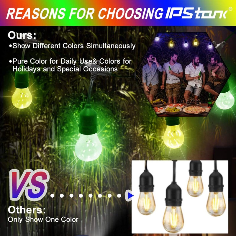 Outdoor String Lights, 96FT Multicolor LED Dimmable RGB with Remote