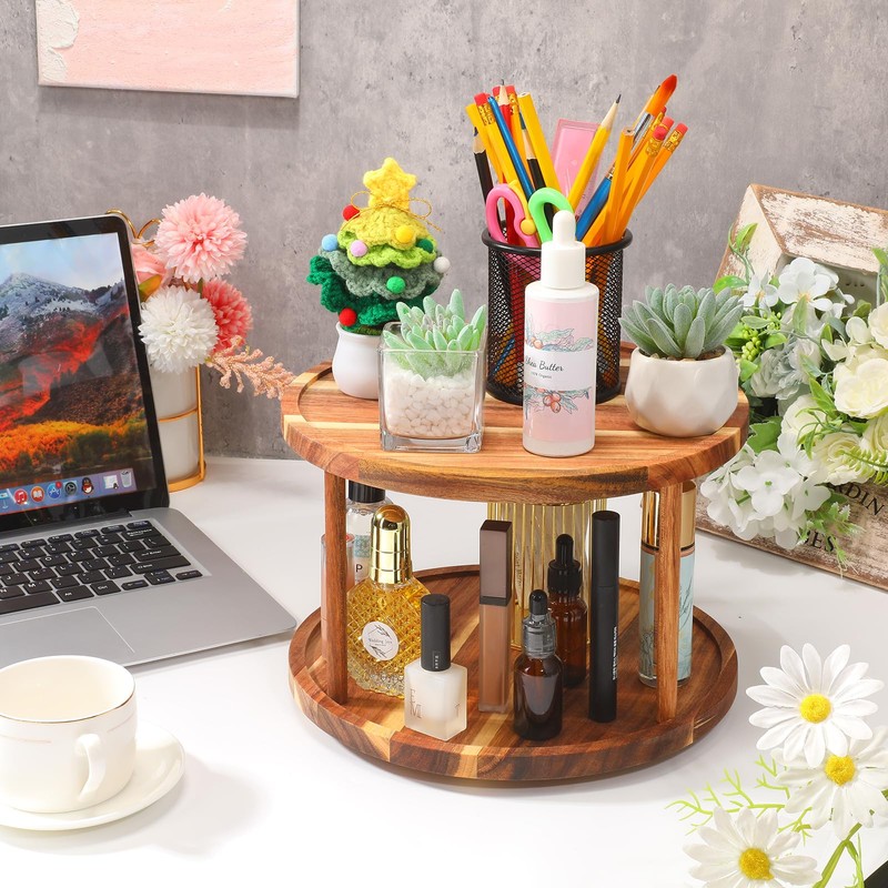 Reallnaive 6 Pcs 11" Acacia Wood Lazy Susan Organizer Set,