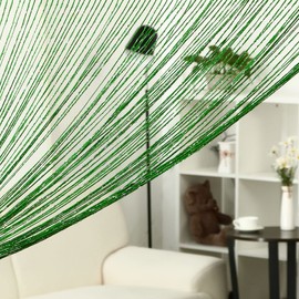 uxcell String Curtain Fringe Panel 39" x 79"(WH) Thread Strip Backdrop Bedroom Door Window Divider for Wedding Coffee House Decoration Dark Green