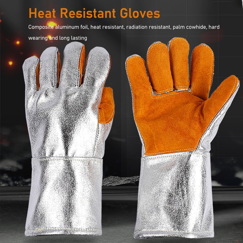 1 Pair Cowhide Welding Gloves Heat Resistant Fireproof Hard Wearing