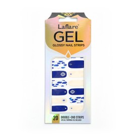 Laflare Gel Glossy Nail Strips, Self Adhesive Gel Nail Art Decals Polish Stickers with 20 Pcs Double-End Strips Glitter False Nails Including Trimming File (R45826 - Sapphire Bling Shell)