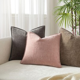 JUSPURBET Pink Chenille Throw Pillow Covers 26x26 inch Set of 2 Decorative Soft Textured Cushion Cases for Living Room Sofa Couch Bed Solid Home Decor Broadside Pillowcases