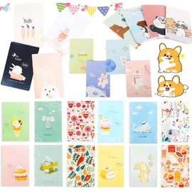 Mikqky Pack of 24 Mini Diary Notebook Small Pocket Notebook Cartoon, Small Pocket Notebook Cartoon, Cute Little Notebook, Cute Notepad, for Notes, Daily Reminders, Office, School