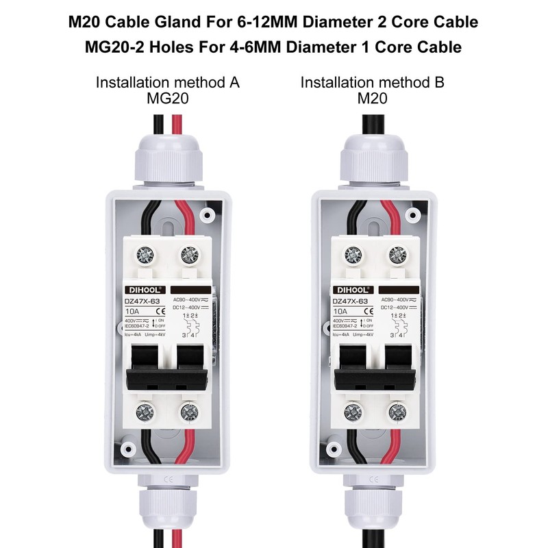 DIHOOL Solar Disconnect Switch,10 Amp 2 Pole,Non Polarized,12V/24V/48V/110V/220V/400V,AC/DC Circuit Breaker,DIN