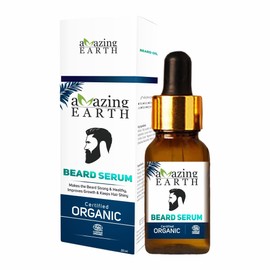 AMAzing EARTH Beard Serum for Men - Certified Organic, Hair Growth, Argan Oil, Shiny Beard, No Silicone, Vegan & Cruelty Free - 30 ml