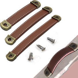 JeeSoarToFar Antique Leather Handle Set, 3 Sizes, Bronze Joints, Apply to Wood Furniture