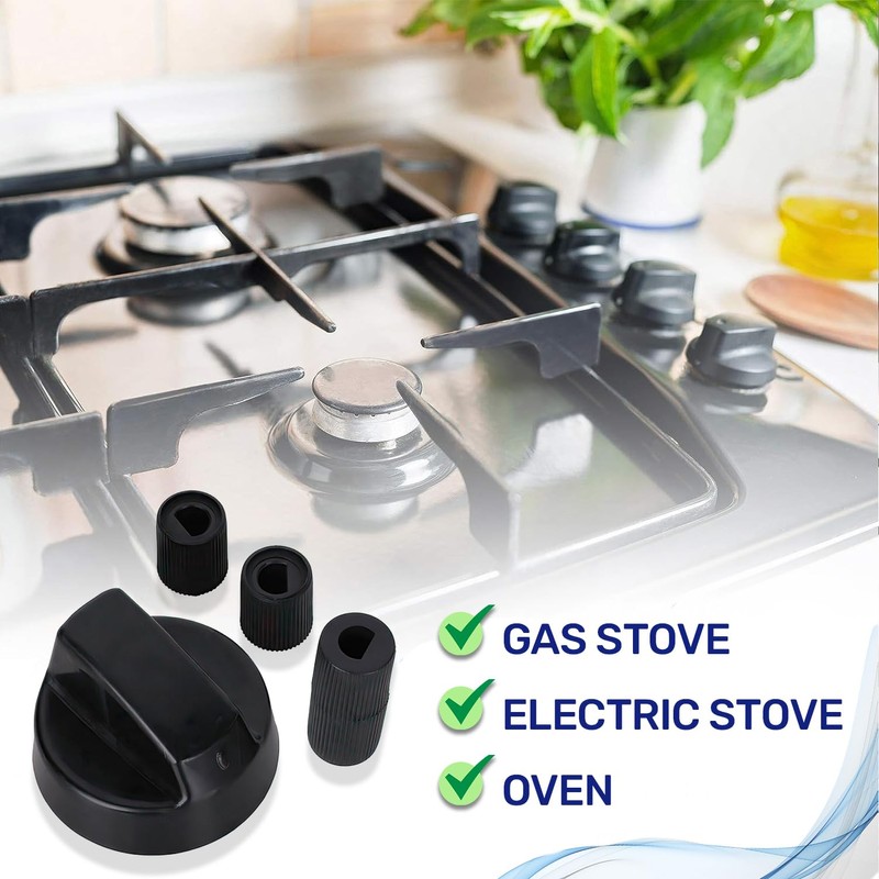 Gas Cooker Knob with 3 Concealed Axle Adapters - Black