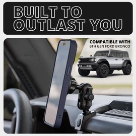 Tackform Link Phone Mount with Top Dash Clip - Compatible with 2021-2025 Ford Bronco | Aluminum | Zero Slip, Anti-Scratch | Universal Magnetic Phone Holder | 2" Arm | Black | (NOT MAGSAFE Compatible)