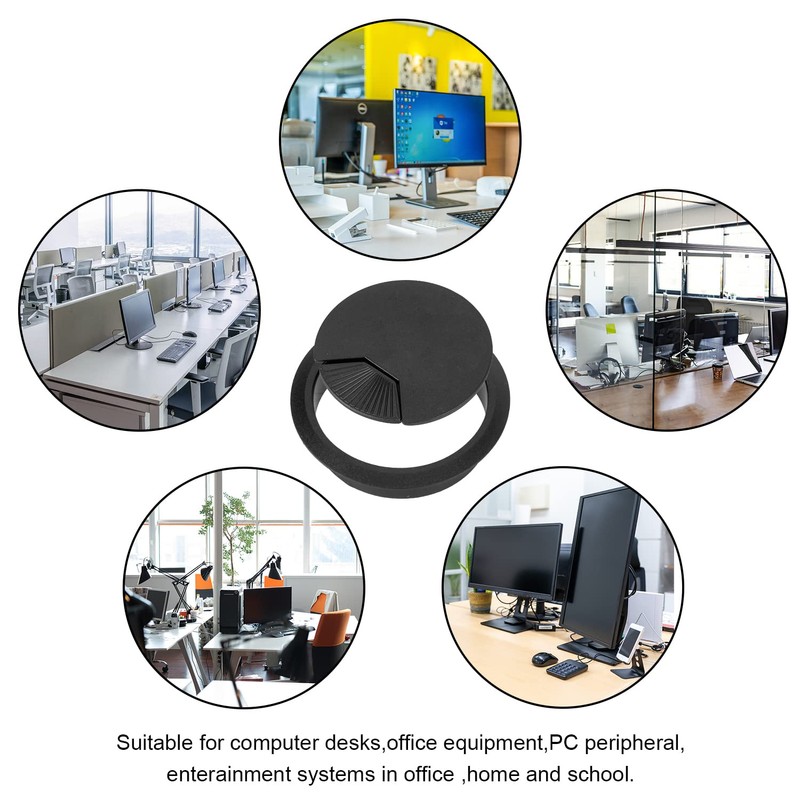 8 Pack 80mm Plastic Desk Cable Grommets, Black Wire Organizer