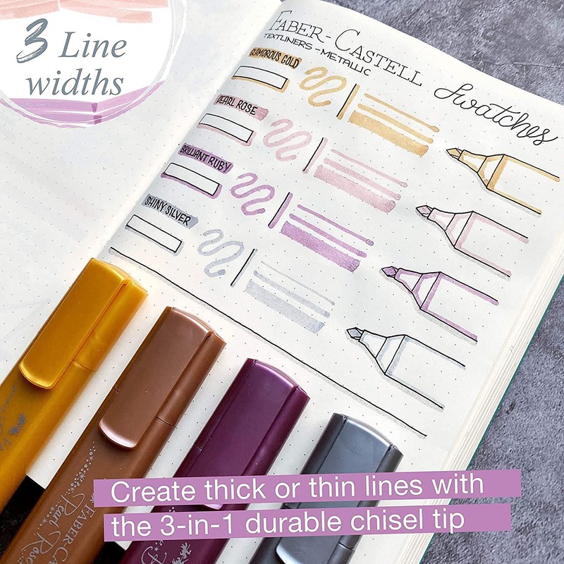 Faber-Castell Metallic Highlighters - 4 Glitter Highlighter Pens for Journaling