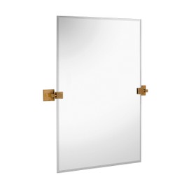 Hamilton Hills 20x30 inch Pivot Wall Mirror Including Brushed Gold Squared Wall Brackets | Frameless Bathroom Mirror | Rectangular Adjustable & Tilting Vanity | Modern Farmhouse Wall-Mounted Mirrors