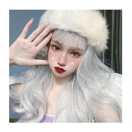 Eileen Long Curly Silver x White Wig, Perm, Full Wig, Natural Texture, Curly Hair, Princess Hair, Fluffy, Heat Resistant, Wig, Wind Chasing Girl, Small Face, Cute