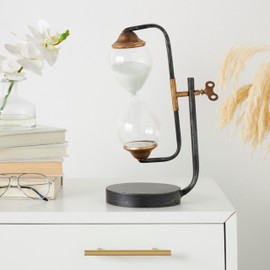 Deco 79 Metal Suspended Hourglass Timer with Gold Details, 9" x 6" x 13", Black