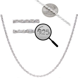 HarlemBling Real Solid 925 Sterling Silver Chain - Men's Women's 2mm Silver Rope Chain - 16-30" Made In Italy (18)