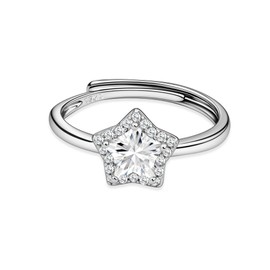 Watforsh Silver Star Celestial Crystal CZ Stone Y2k Stackable Adjustable Cubic Zirconia Thin Rings for Women