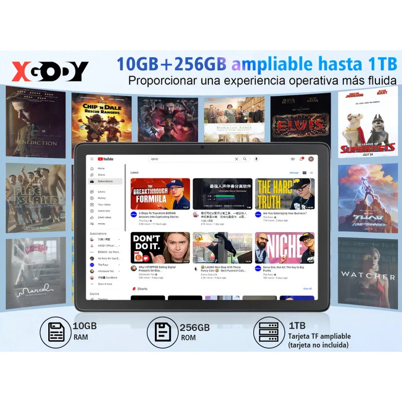 Funda de bolígrafo Xgody Android 13 Ram c/teclado Tablet 10