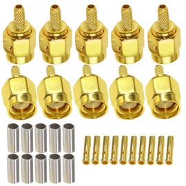 10pcs RP SMA Crimp Connector, RP-SMA Male Plug Crimp Straight Converter, Low Loss RPSMA Crimp Coaxial Adapter for RG316, RG179 Coaxial Cable
