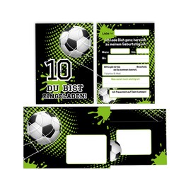 Minkocards 12 Invitation Cards with 12 Envelopes for 10th Children's Birthday Boy Football Invitations for Tenth Birthday Children's Invitation Set