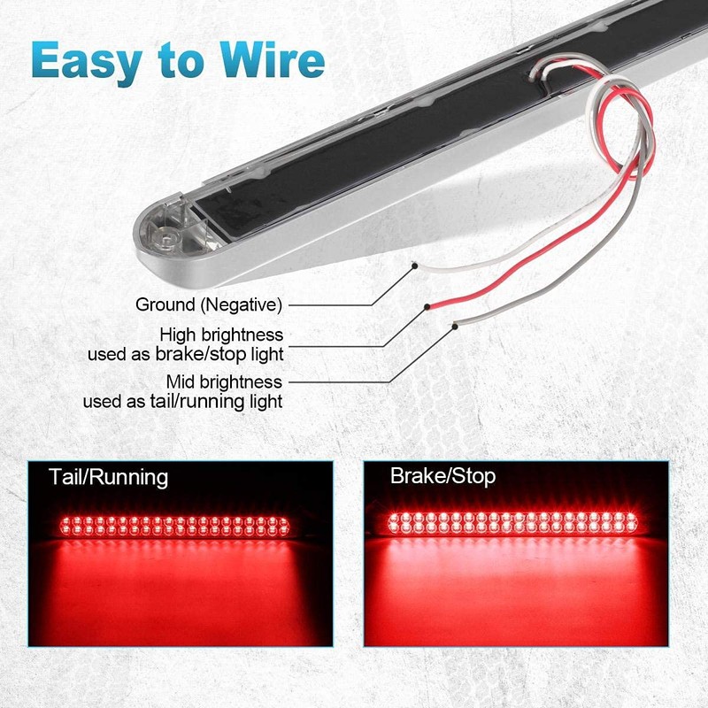 Partsam 2Pcs 17" Clear Lens Red LED Tail Light Bar