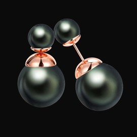 Double Sided Pearl Earrings Womens Fashion Elegant Faux Pearl Double Front Back Ball Stud Earrings-Double Black Pearl
