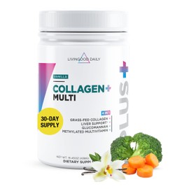 Livingood Daily Collagen Powder for Women and Men, Vanilla, Grass Fed Protein, Hydrolyzed Collagen Peptides with Vitamin C & Multi Vitamins for Hair, Skin, Nail & Gut Health, Gluten Free, 30 Servings