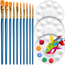 FANDAMEI Paint Brushes & Round Paint Palette Set, Paintbrushes, Synthetic Paint Brush, Brushes for Painting, Plastic Paint Tray Palettes, Paint Brushes for Acrylic Painting, Watercolor, Rock Painting